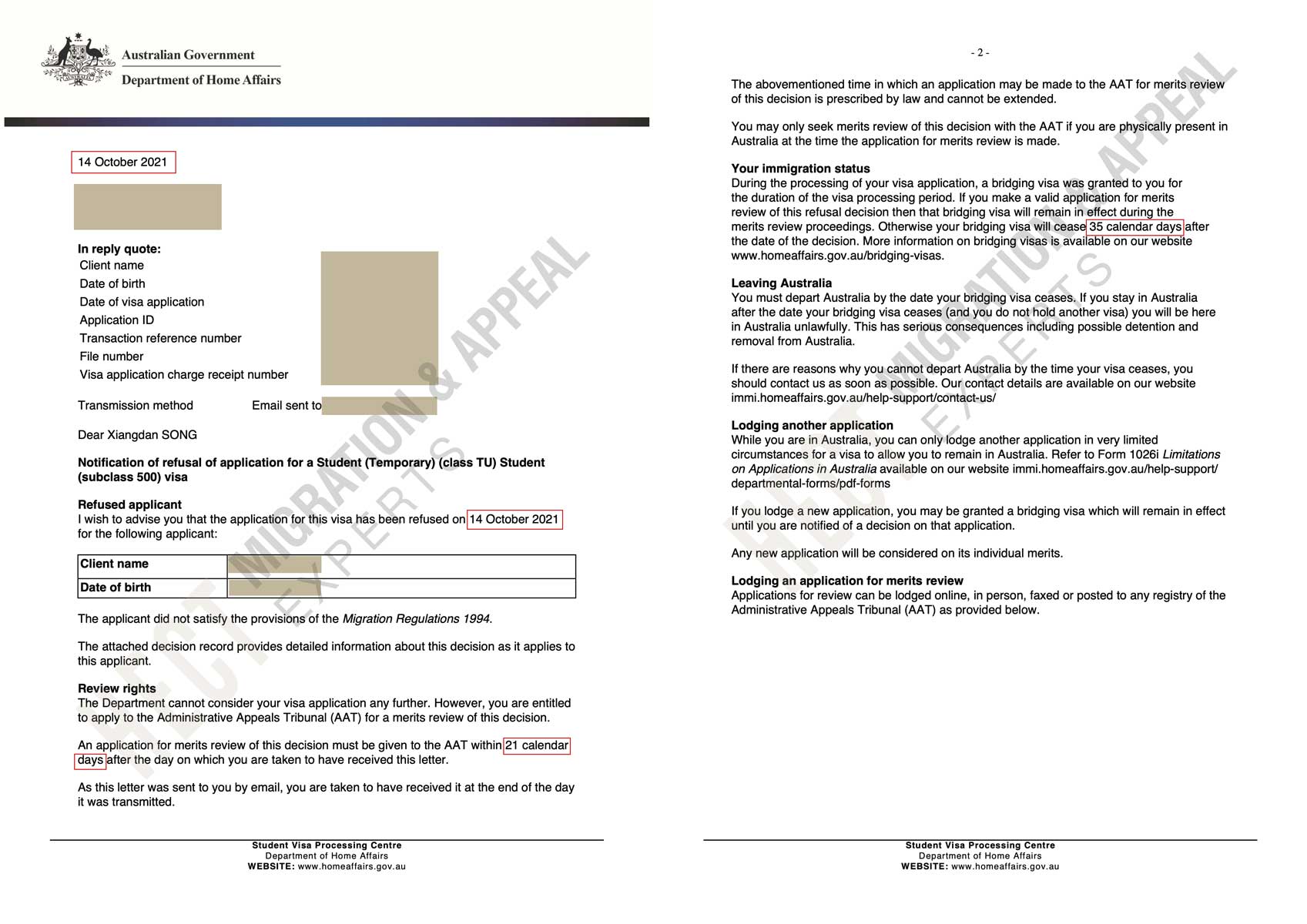 Student Visa refusal AAT Appeal HECT Migration & Appeal Experts